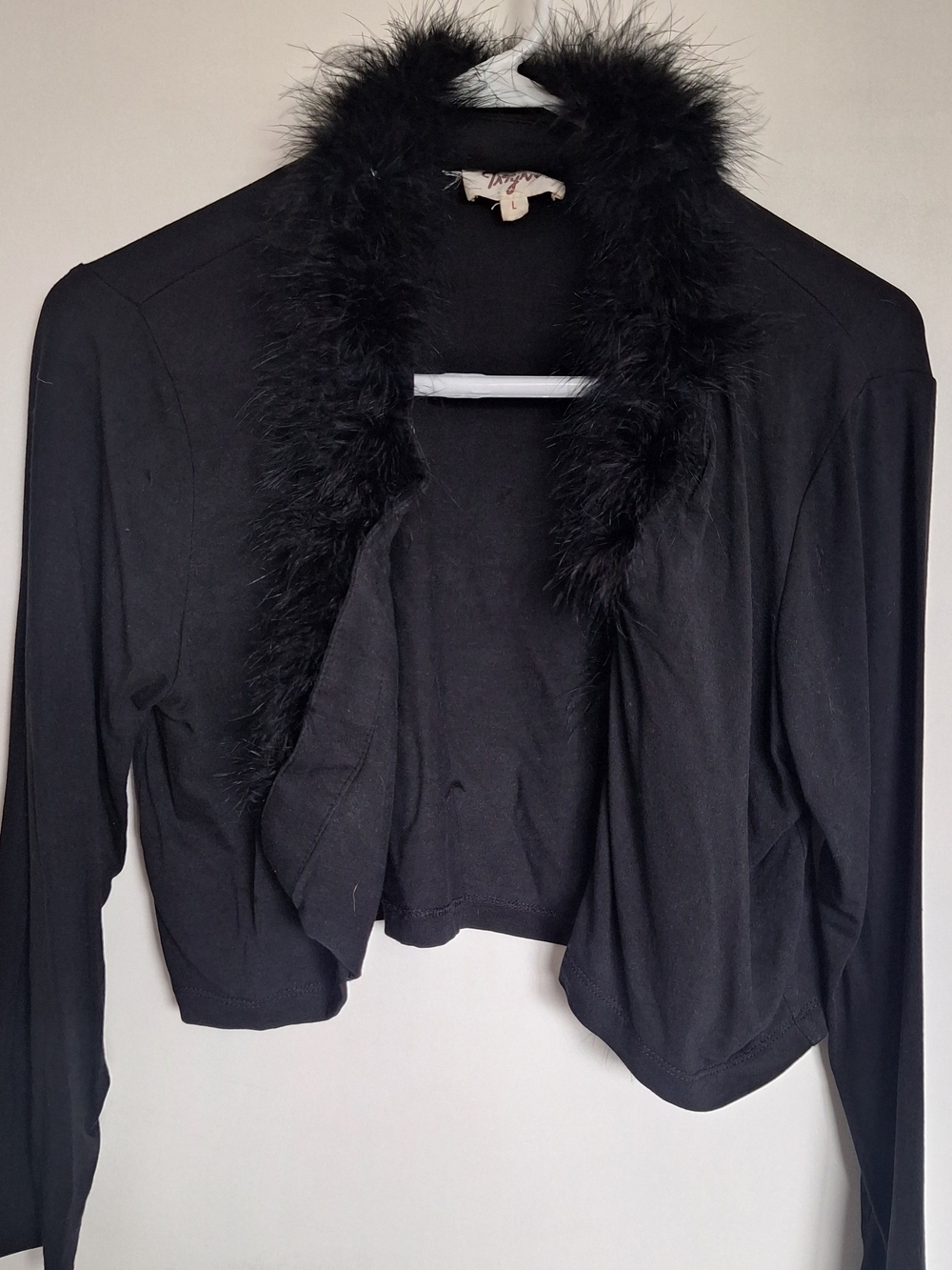 TATYANA Black Feather Trim Bolero Longsleeve Size Large